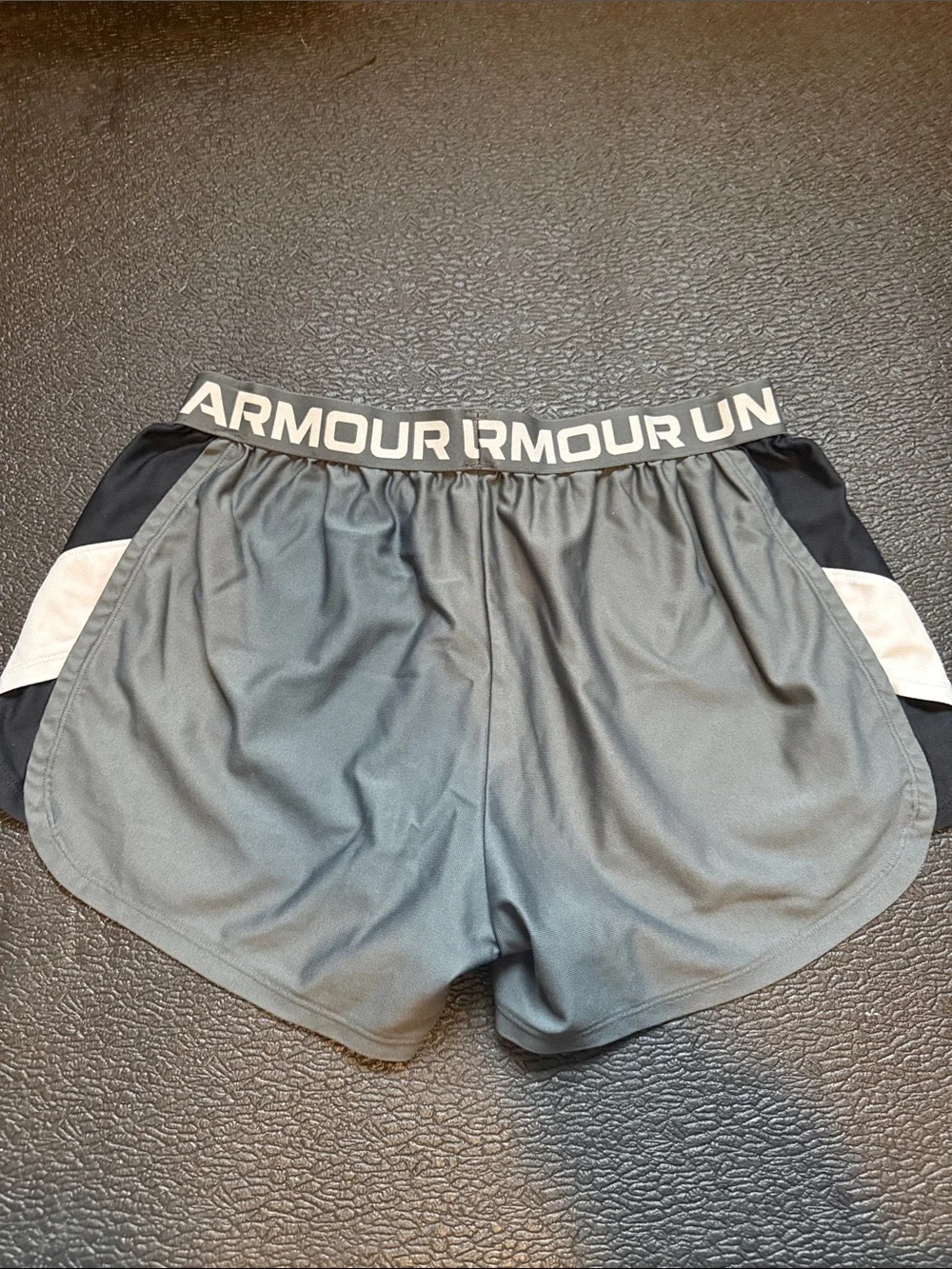 Women’s Under Armour Gray Athletic Running Shorts with Black & White Panels